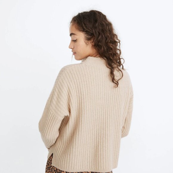 Madewell Recycled Cashmere Ribbed Mockneck Sweater Tan XXS Oversized Cozy - Picture 5 of 16